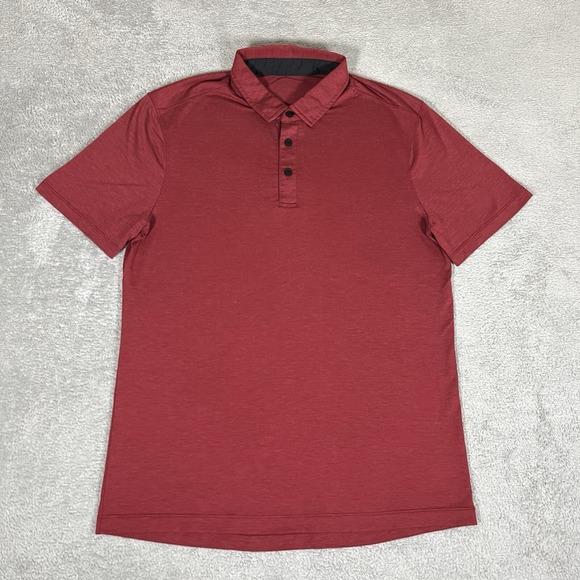 Lululemon Polo Shirt Mens Medium Red Short Sleeve Performance - Picture 1 of 10